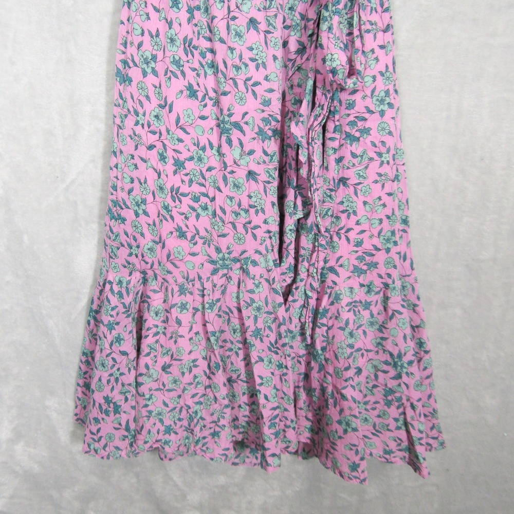 Banjanan Midi Dress XS Pink Floral Print Smocked Ruffle Sleeve Camilla Cotton - Picture 9 of 14